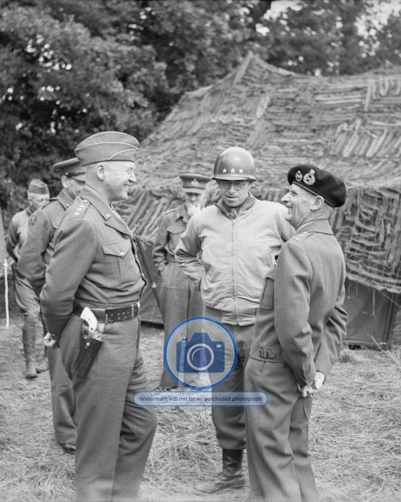 GENERAL MONTGOMERY WITH PATTON AND BRADLEY NORMANDY WWII 1944 8X10 PHOTO