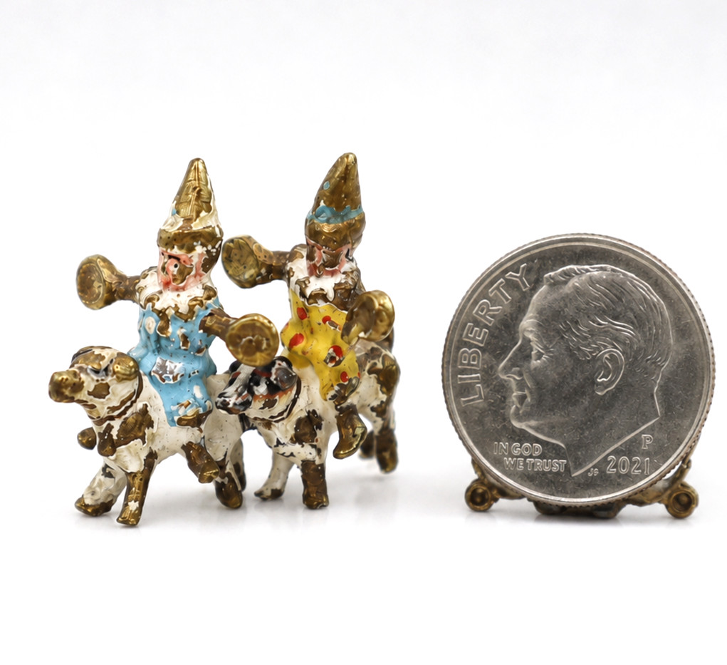 Antique Miniature Vienna Cold Painted Bronze Clowns on Dogs Bergmann 1\