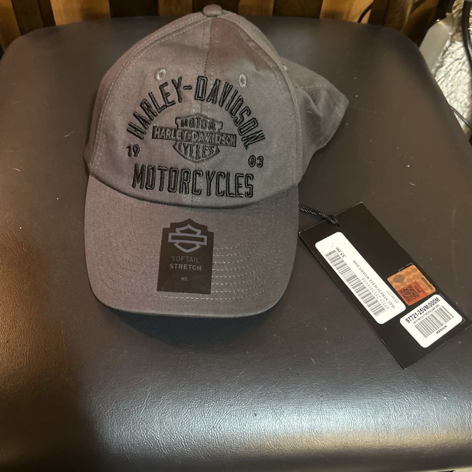 Harley-Davidson Black Stretch Fit Woven Baseball Cap Hat Medium New with Tag Harley-Davidson Black Stretch Fit Woven Baseball Cap Hat Medium New with Tag