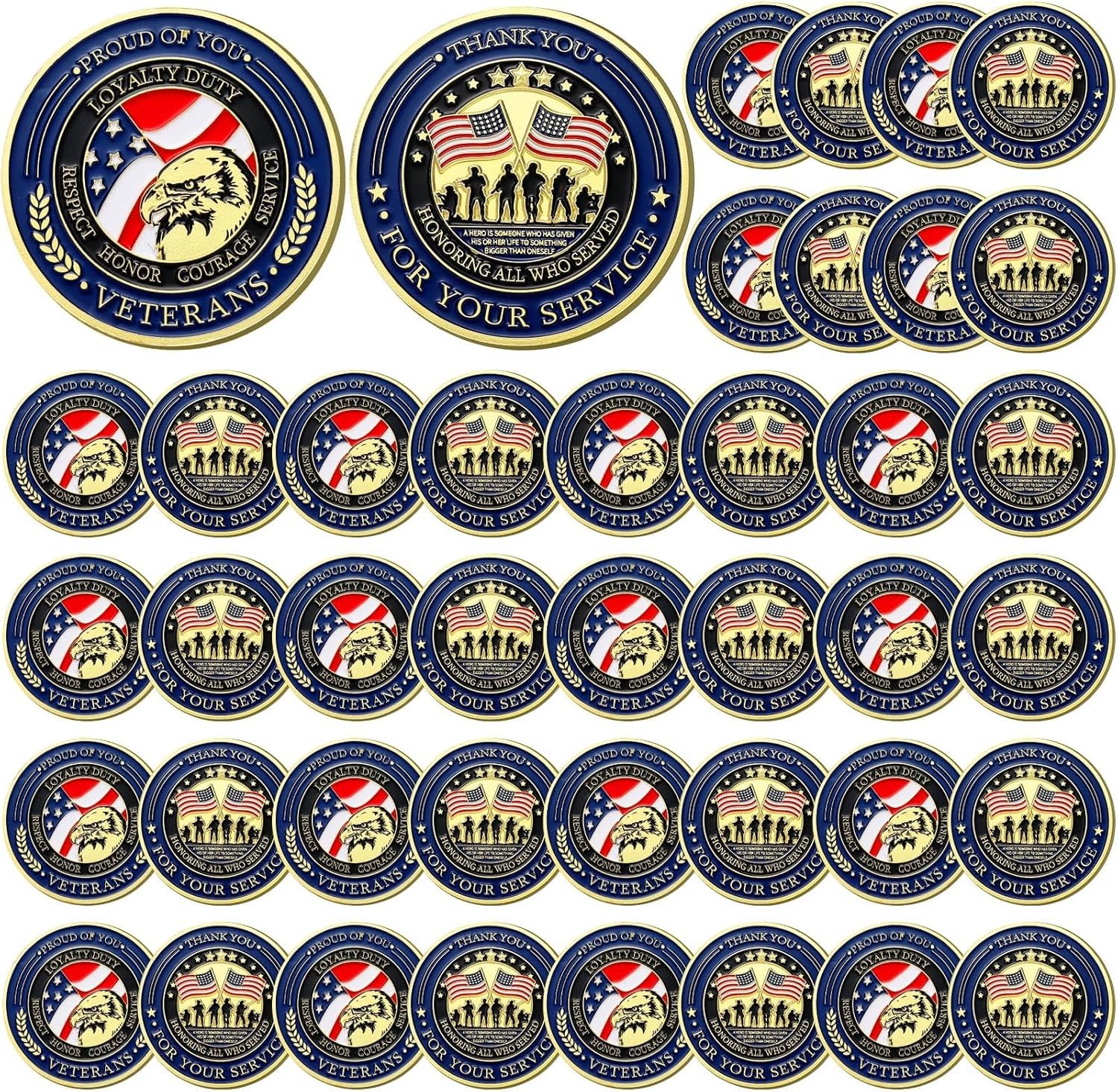 40 Pcs Military Challenge Coins Collection Set Bulk Veteran Day Appreciation Gif