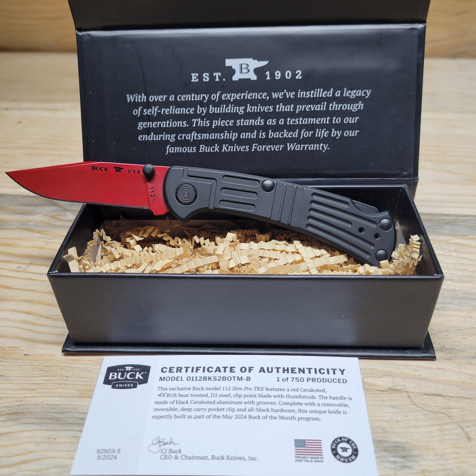Buck 112 Slim Pro TRX May 2024 BOTM Red Cerakote D2 0112BKS2BOTM-B 1