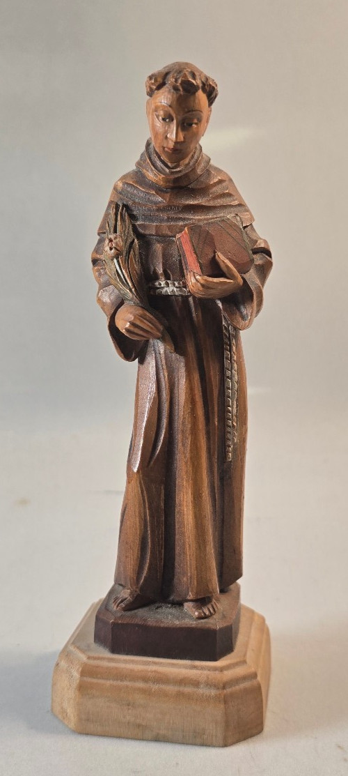 Italy Hand Carved Wood Saint Anthony of Padua Figurine Statue