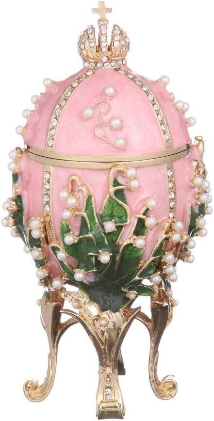 Lilies of the Valley Faberge Egg Replica Pink Jewelry Box Easter Egg Фаберже