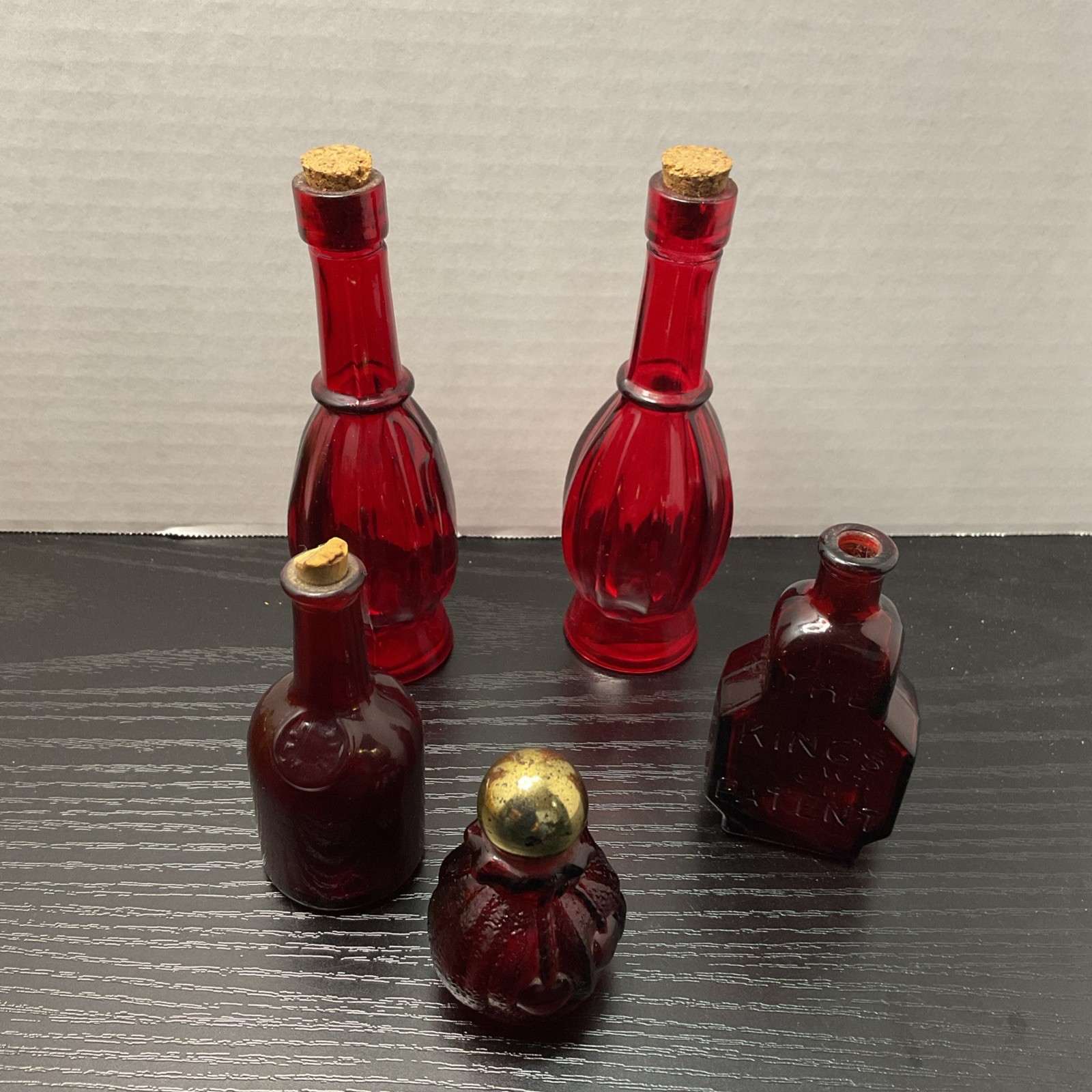 Vintage Wheaton Glass Co Ruby Red Glass Miniature and others.  Lot of 5
