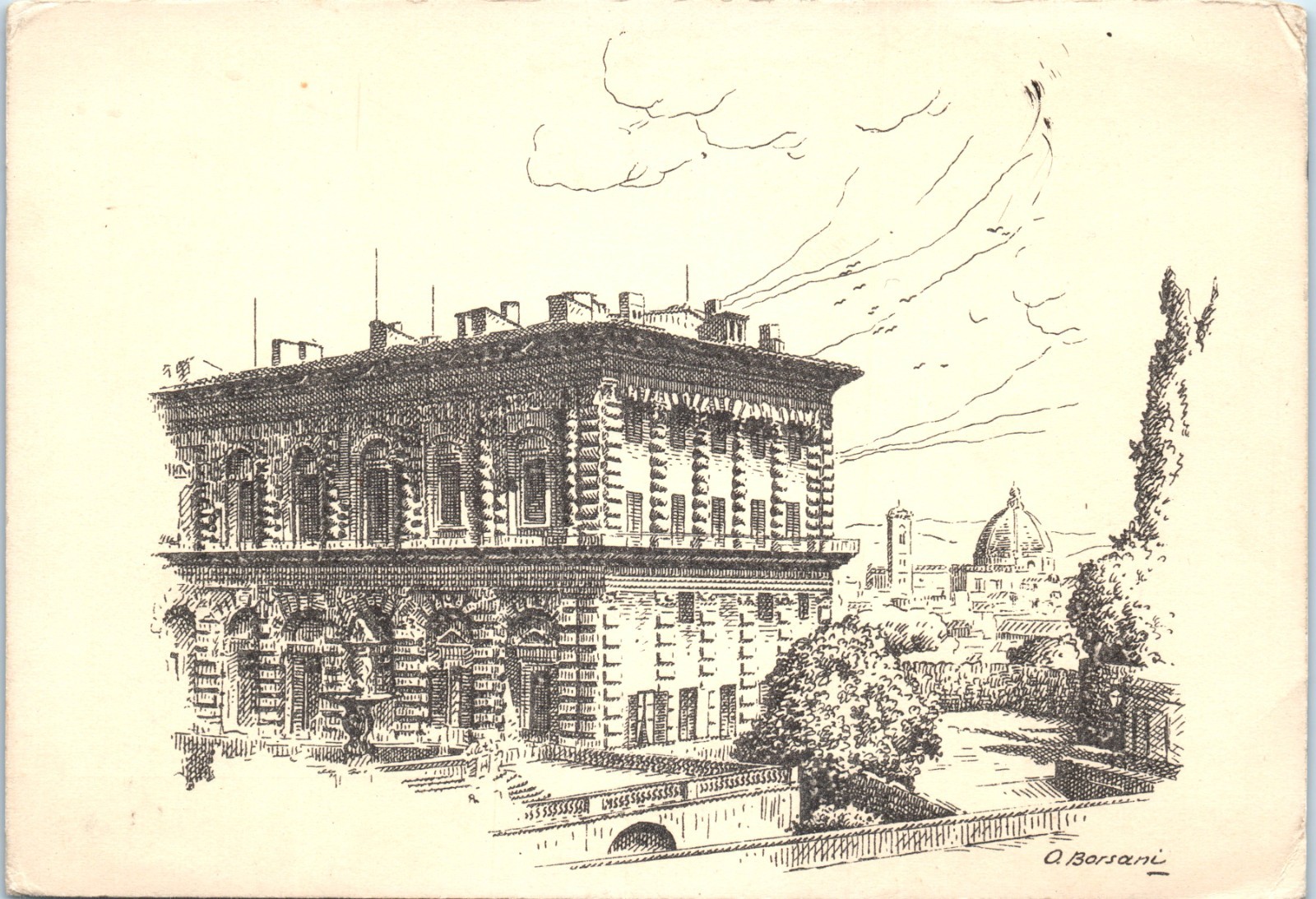 Vintage Postcard 1930s Firenze Palazzo Pitti Cathedral View Italy