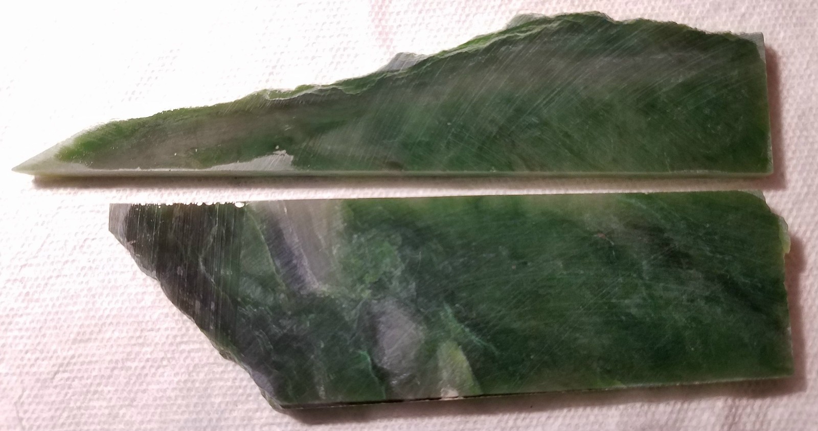 Polar Chrome Nephrite Jade BC Canada. Two Slabs,  175g 6 oz. Item # 054J