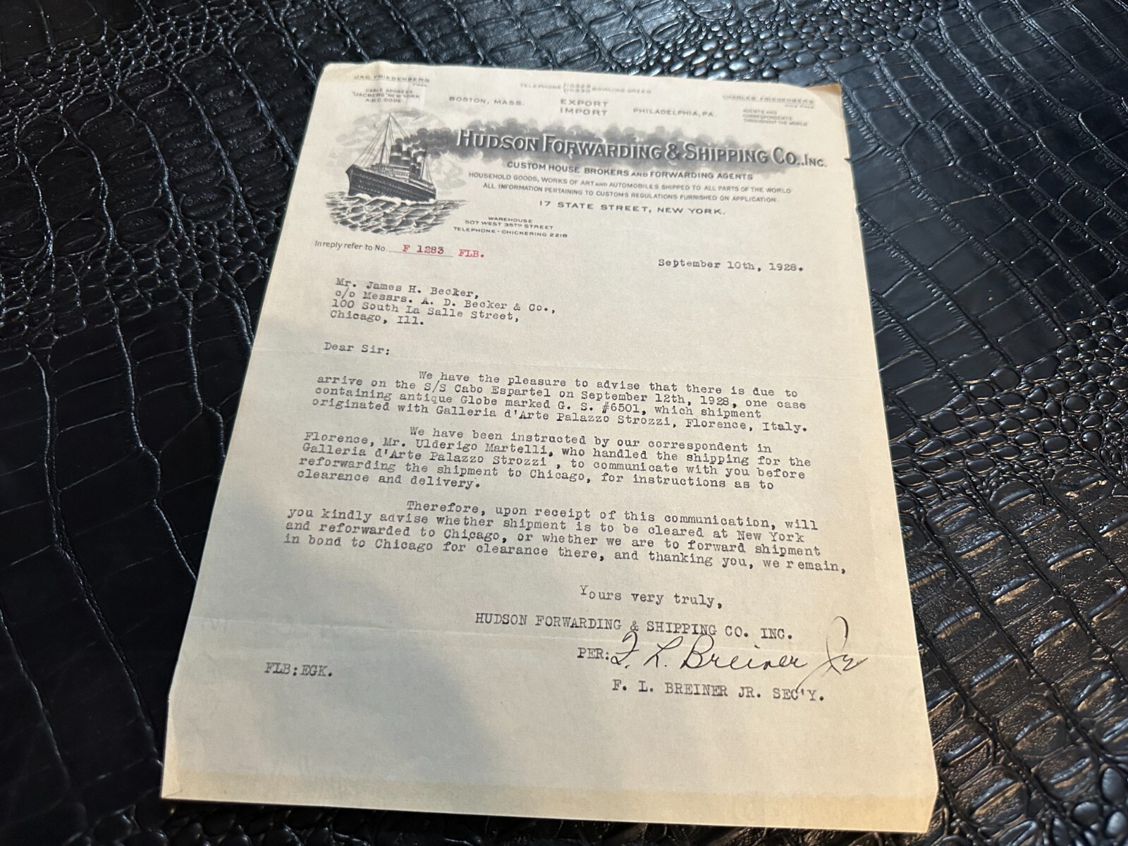1928 ANTIQUE LETTERHEAD - HUDSON SHIPPING COMPANY - NEW YORK (MISC7635)