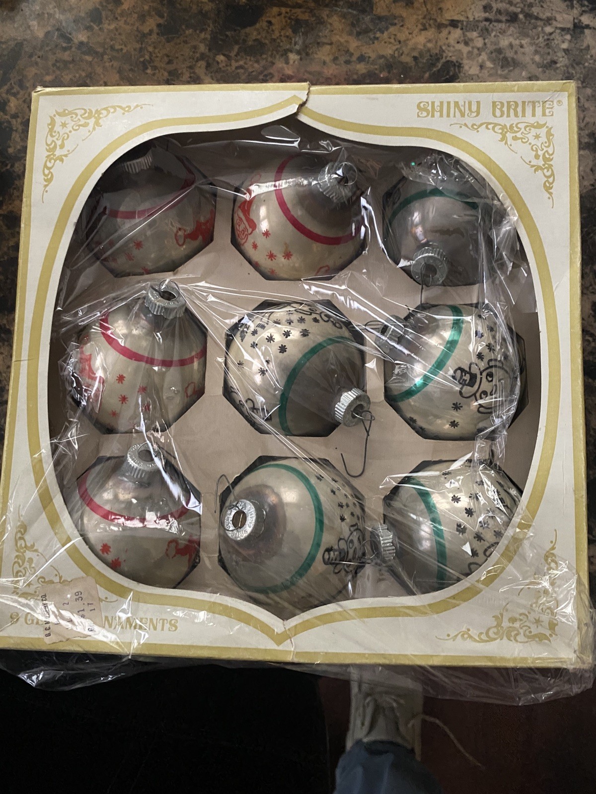 EXTREMELY RARE - Shiny Brite Box w/ 9 Stencil Frosty Snowman & Santa Claus EX EXTREMELY RARE - Shiny Brite Box w/ 9 Stencil Frosty Snowman & Santa Claus EX