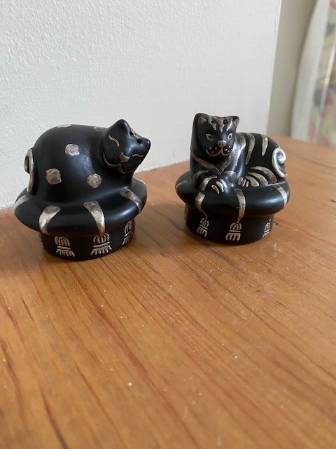 Vintage Emilia Castillo Black Cat Salt and Pepper Shakers Black with Silver Over