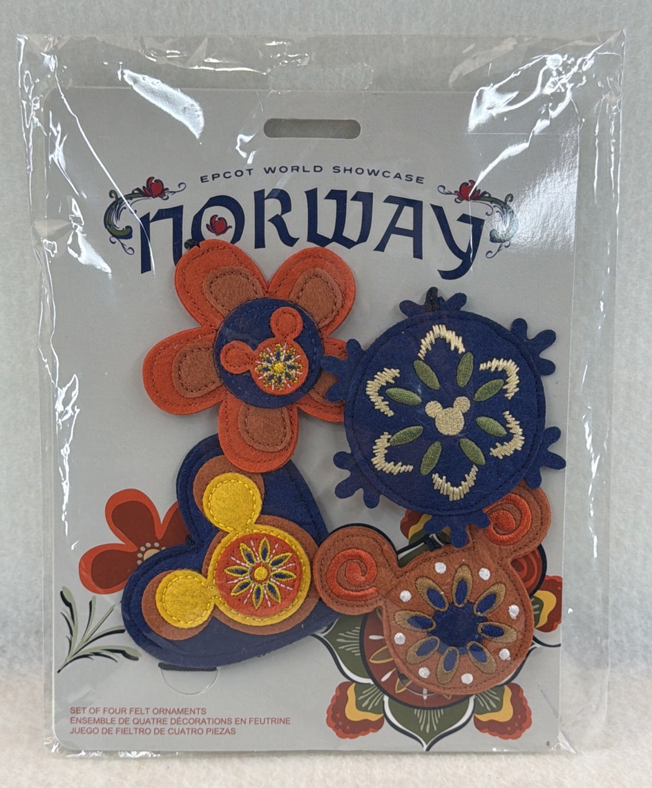 Disney Parks EPCOT Norway Rosemaling Felt Ornament Set 4 Mickey 2024. New
