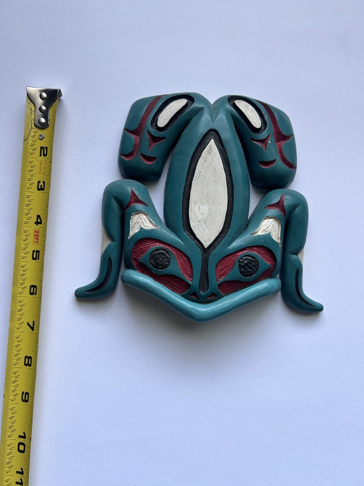 Pacific Northwest Coast Style Carved Wood Frog Plaque Signed “AS 92”