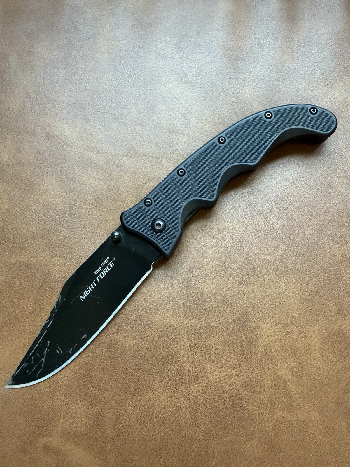 Vintage Cold Steel Night Force Folding Knife Taiwan Black Blade Discontinued