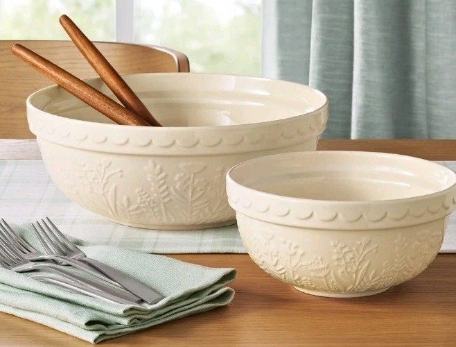 Members Mark ~ Two (2) Piece ~ Floral ~ Ceramic ~ Prep Serve Bowls ~ IVORY CREAM