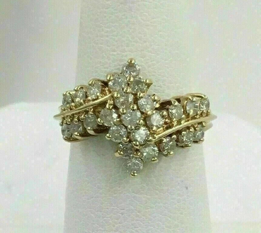 2.1 Ct Round-Cut  Art Deco Diamond Cluster Wedding Ring 14K Yellow Gold Plated