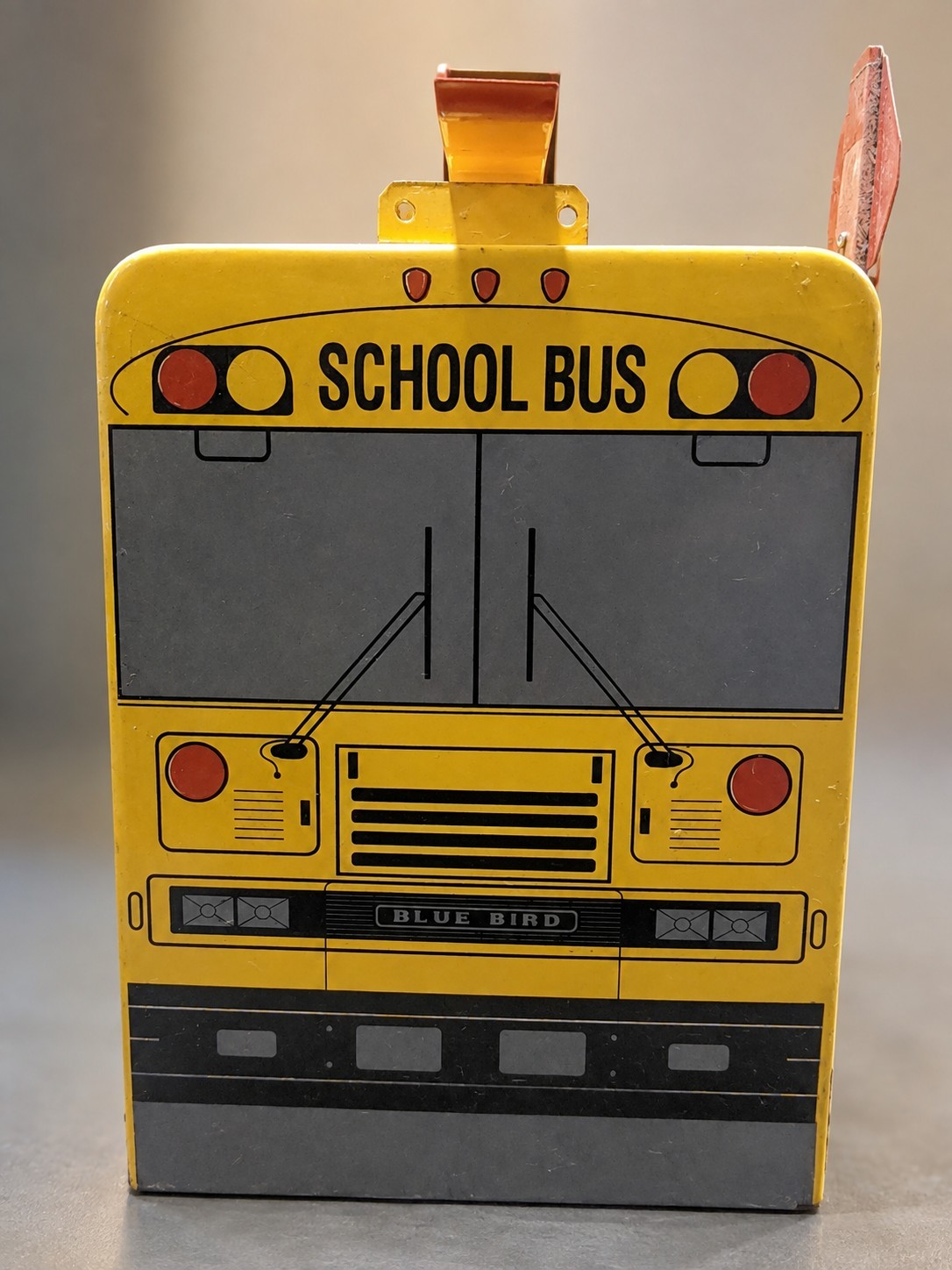 Vintage Blue Bird School Bus Metal Mailbox w Stop Sign Flag Rare Collectible