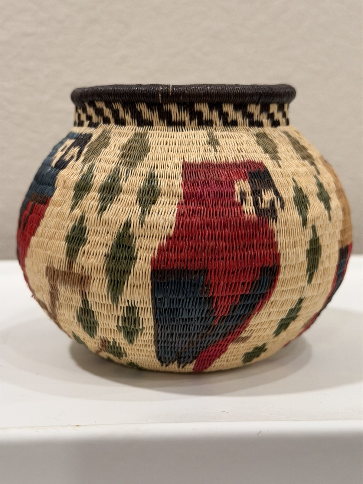 Vintage Embera Wounaan Panama Woven Basket Rainforest Macaw Parrot 4»