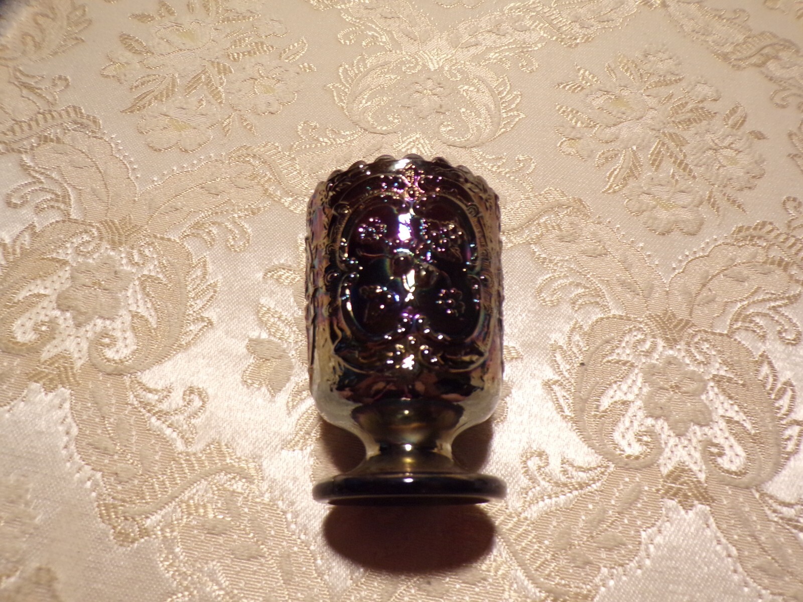 VTG Toothpick Holder Fenton Amethyst Carnival Wild Strawberry Pattern