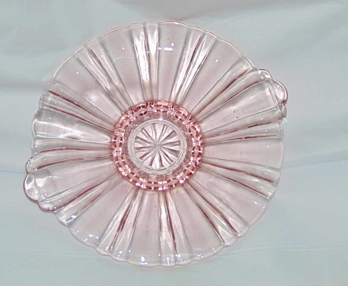 Vintage Pink Depression Glass Candy Dish 7.75 Inch Shallow Serving Bowl
