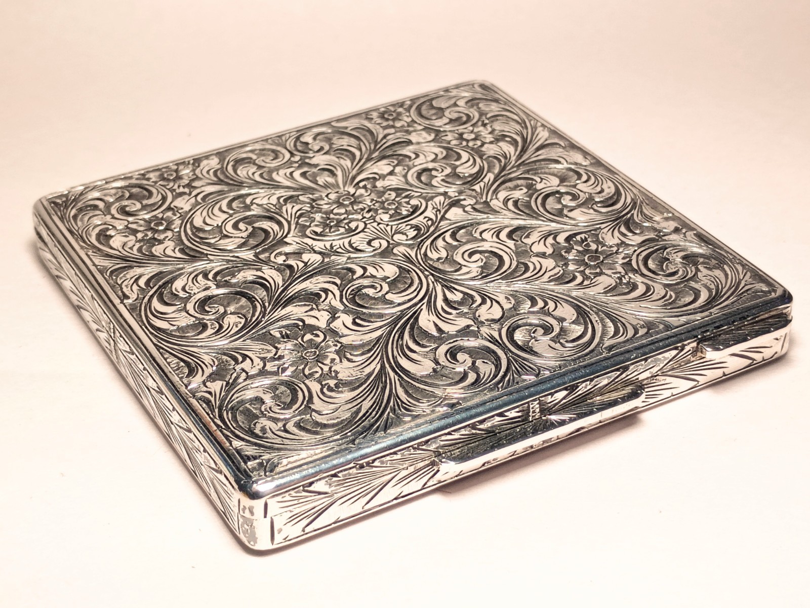 Vintage Italian 800 Silver Compact Case Hand Engraved 1930s Florence 80g
