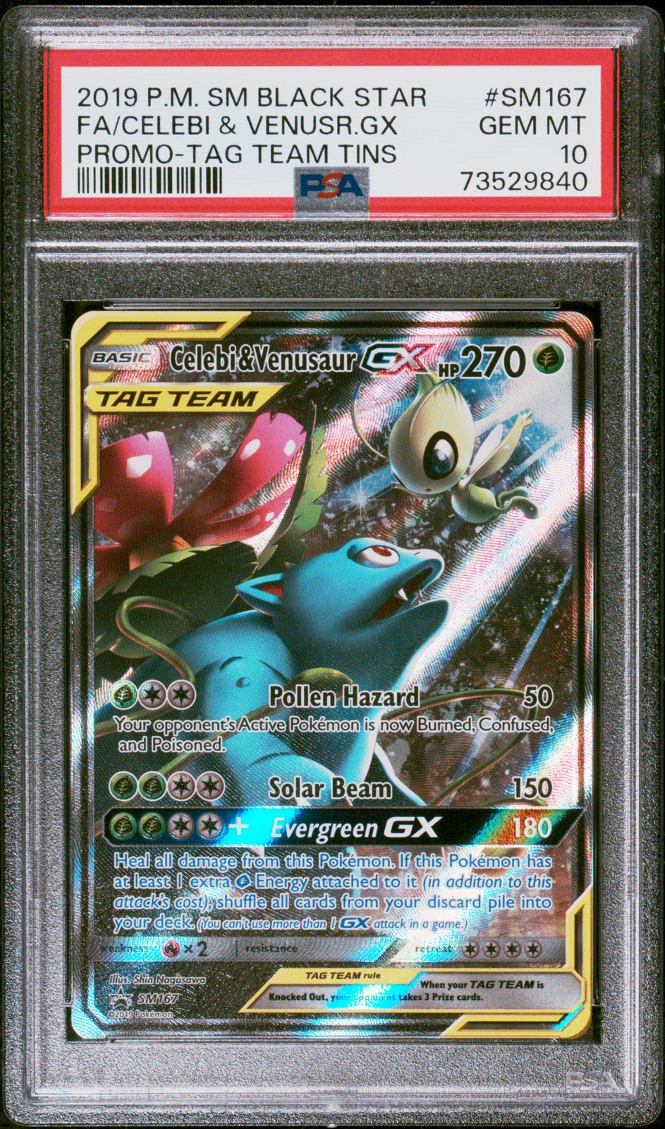PSA 10 CELEBI & VENUSAUR GX SM167 | Tag Team Tin Full Art Pokemon Card