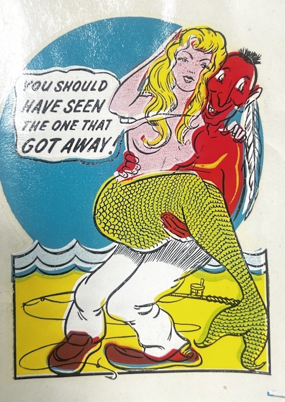 RARE VINTAGE 1950’s TRAVEL WATER TRANSFER DECAL “THE ONE THAT GOT AWAY”