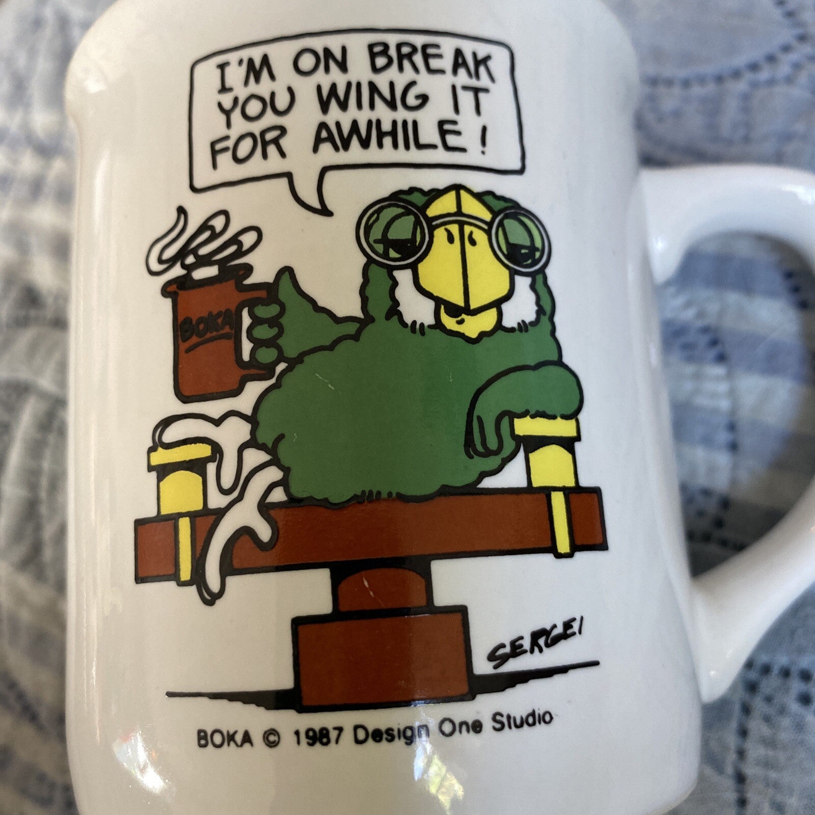 Vintage 1987 Sergei Artist Books Parrot Ceramic Coffee Cup By Boka Design Studio
