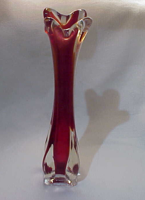 Mid Century Amberina Swung Vase Yellow Orange Clear 10.25