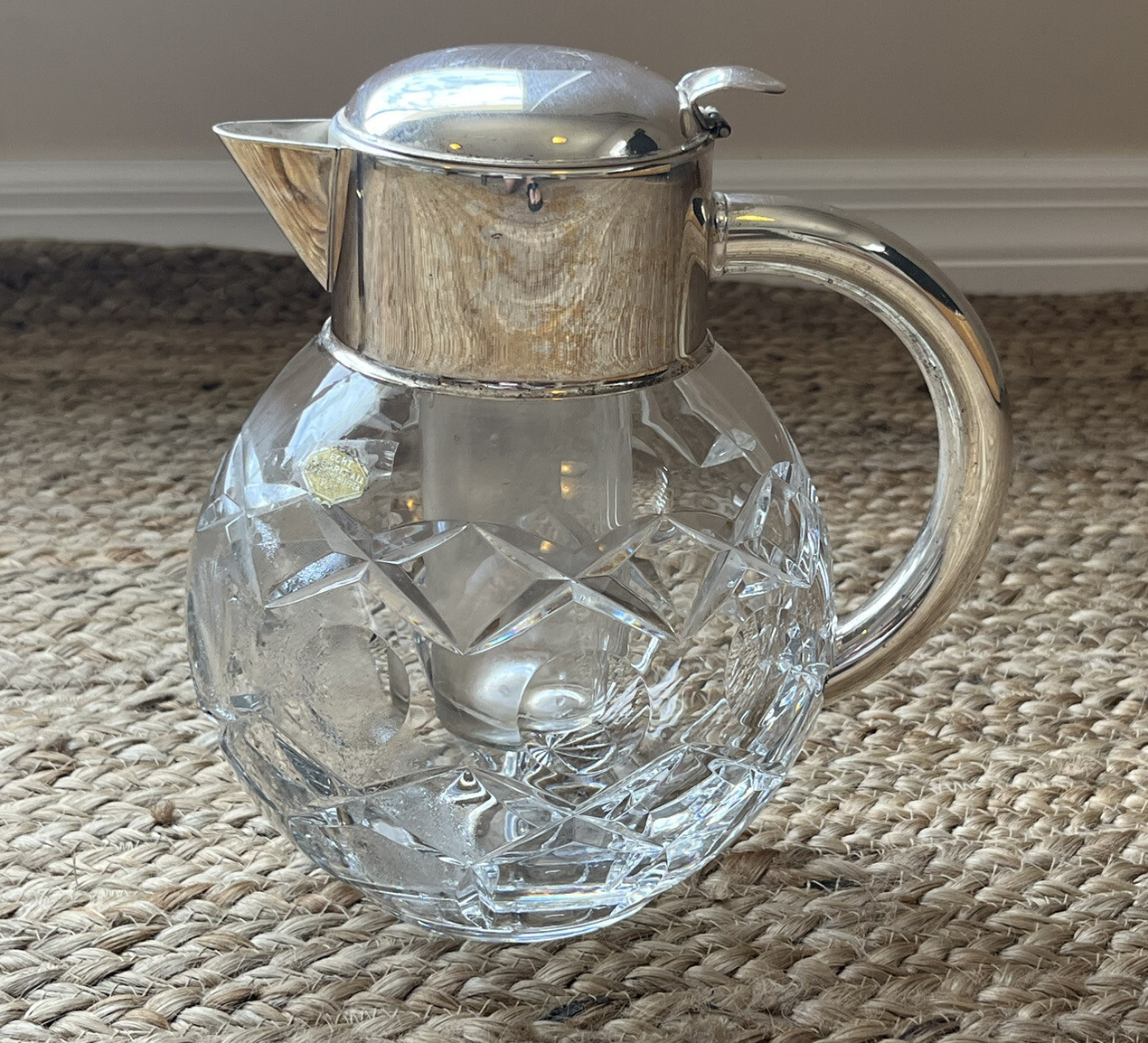 HKE MCM Wurttemberg Silverplate Cut Crystal Glass Jug Cooling Pitcher