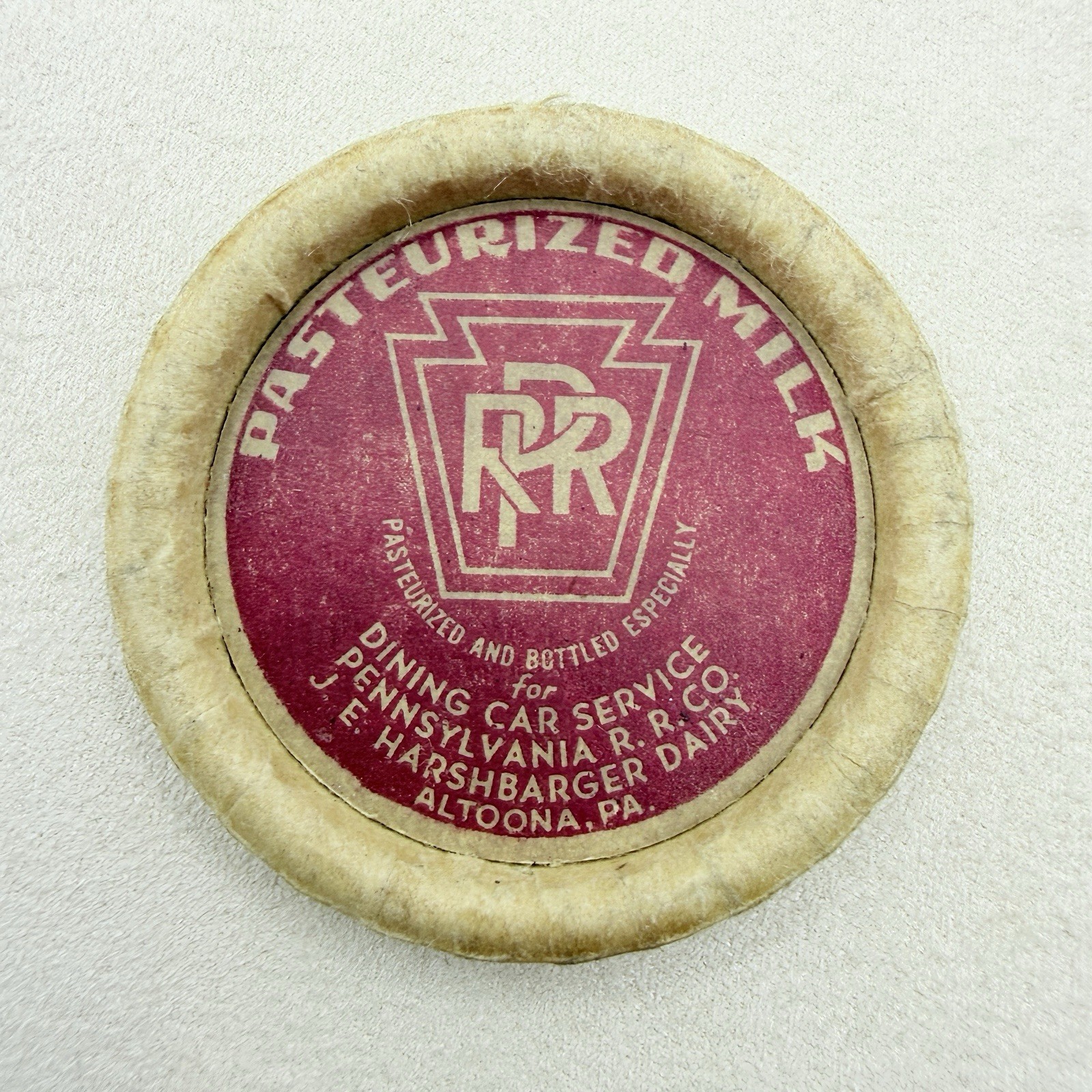 Vintage PRR Pennsylvania Railroad Dinnig Car Milk Bottle Cap Harshbarger Altoona Vintage PRR Pennsylvania Railroad Dinnig Car Milk Bottle Cap Harshbarger Altoona