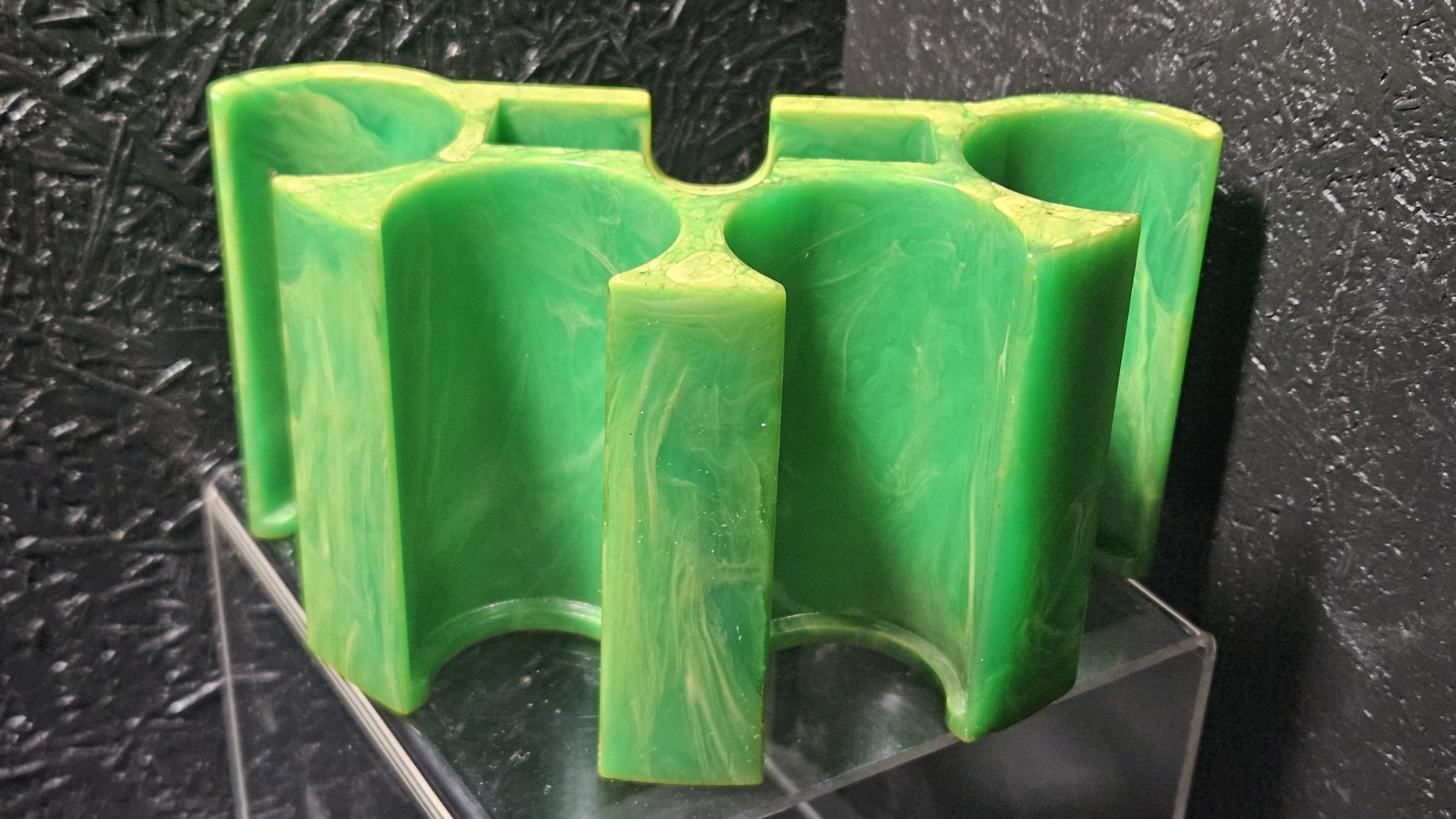 Vintage Bakelite Catalin Green Yellow Swirl Poker Chip Caddy Card Holder 292g