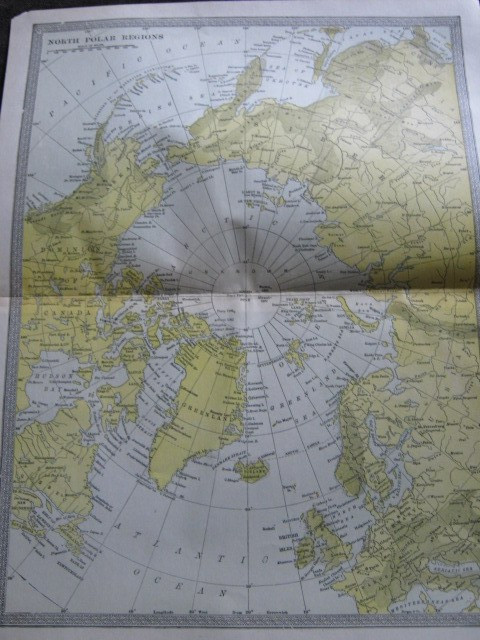 1912 Antique North Polar Regions/No. Pole/Greenland/Siberia Reference Map 10x13\ 1912 Antique North Polar Regions/No. Pole/Greenland/Siberia Reference Map 10x13\
