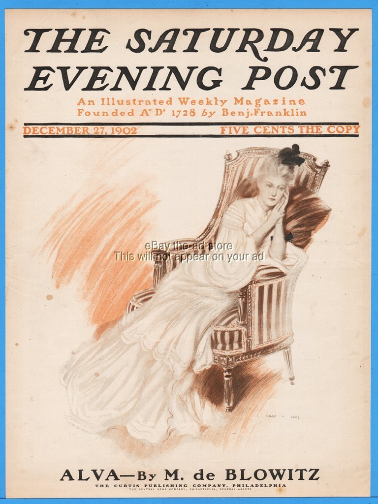 1902 Saturday Evening Post Cover Only Henry Hutt Art Sad Woman In Chair