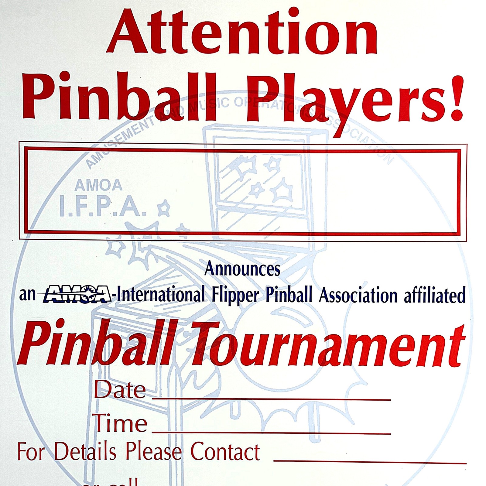 Vintage 1990\'s AMOA IFPA World Championships Pinball Tournament Poster ORIGINAL
