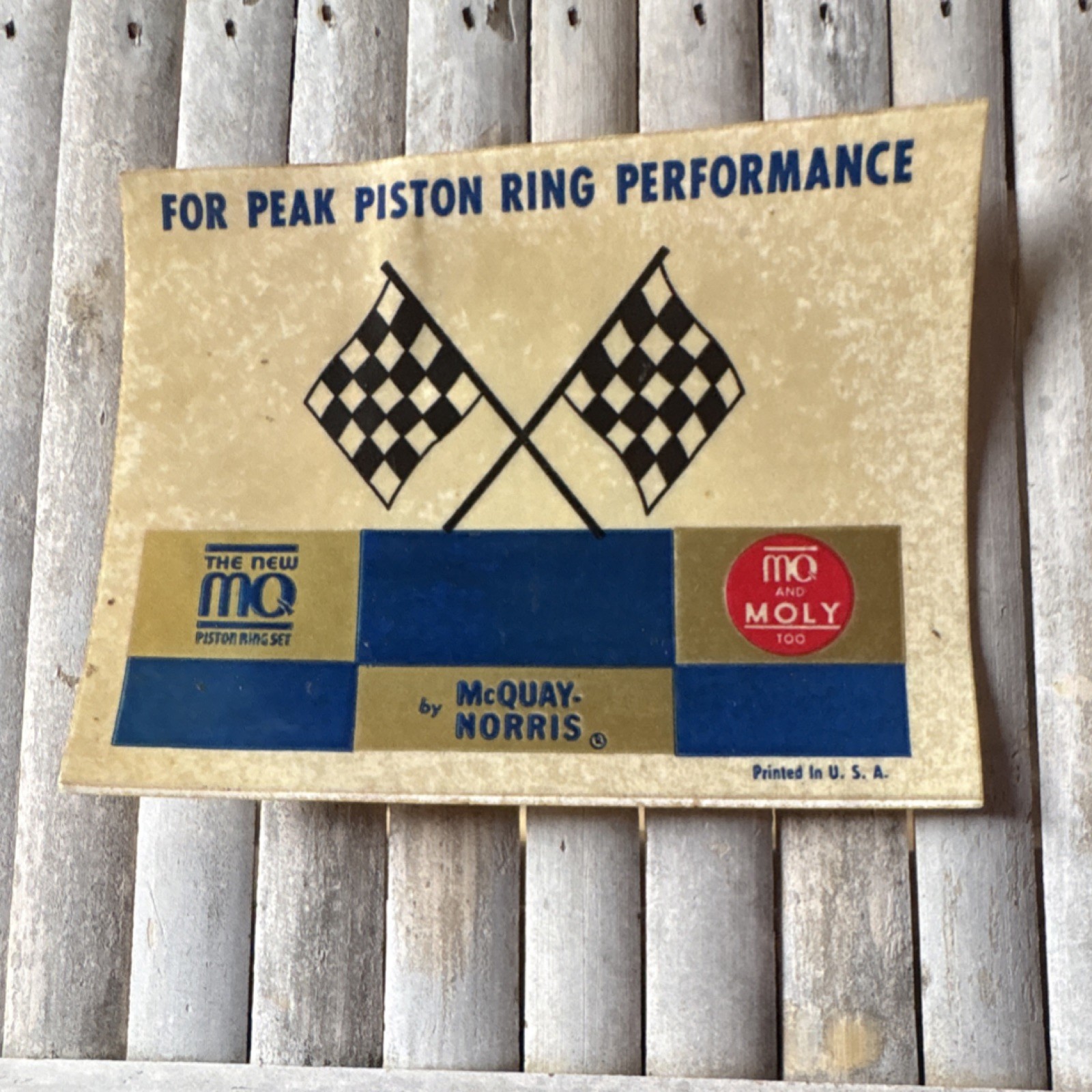McQuay-Norris MO Moly Piston Ring Performance Decal Sticker Beige Blue Black