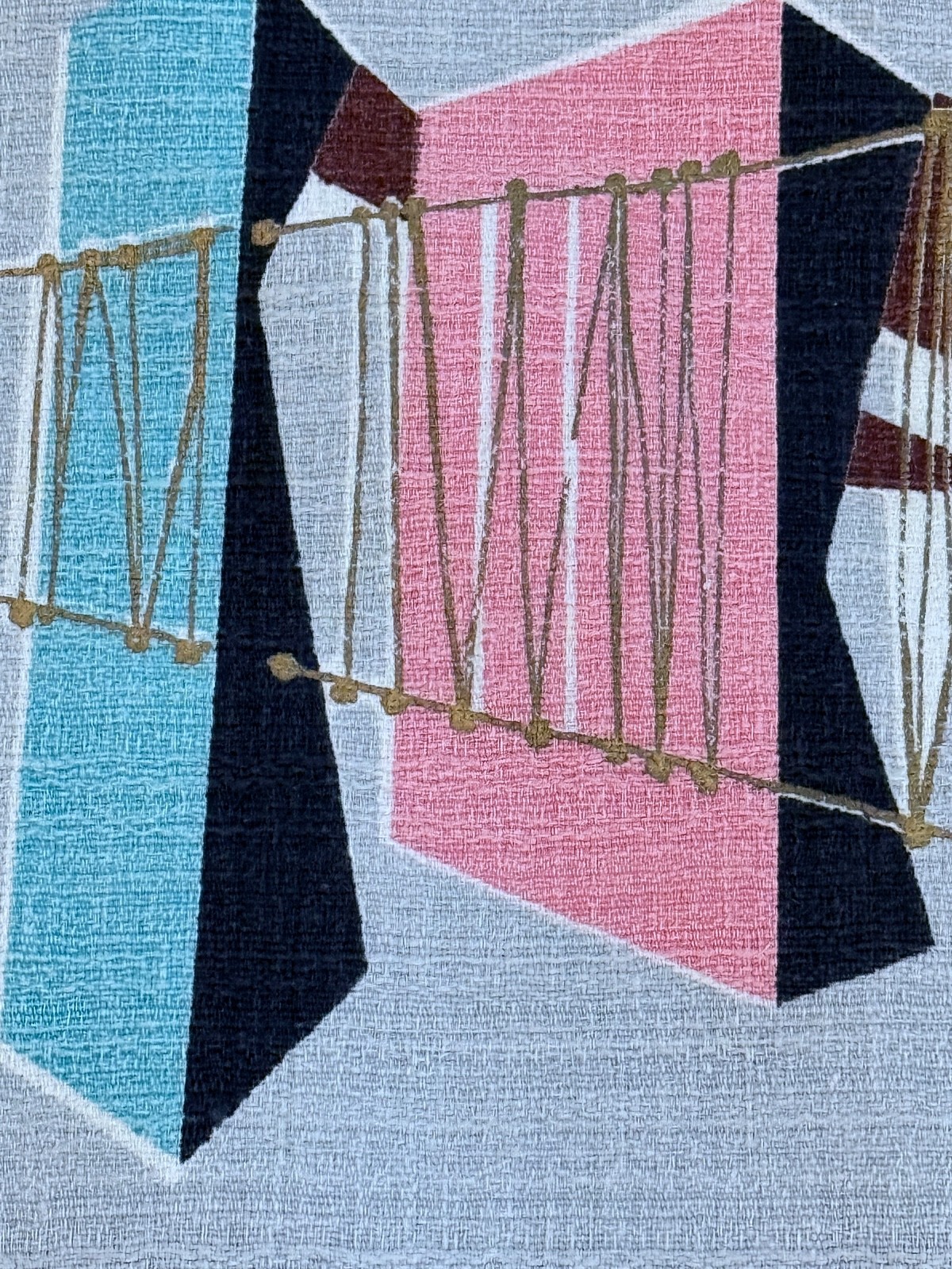 Architectural Space Age Atomic Mid Century Surrealist Barkcloth Vintage Fabric
