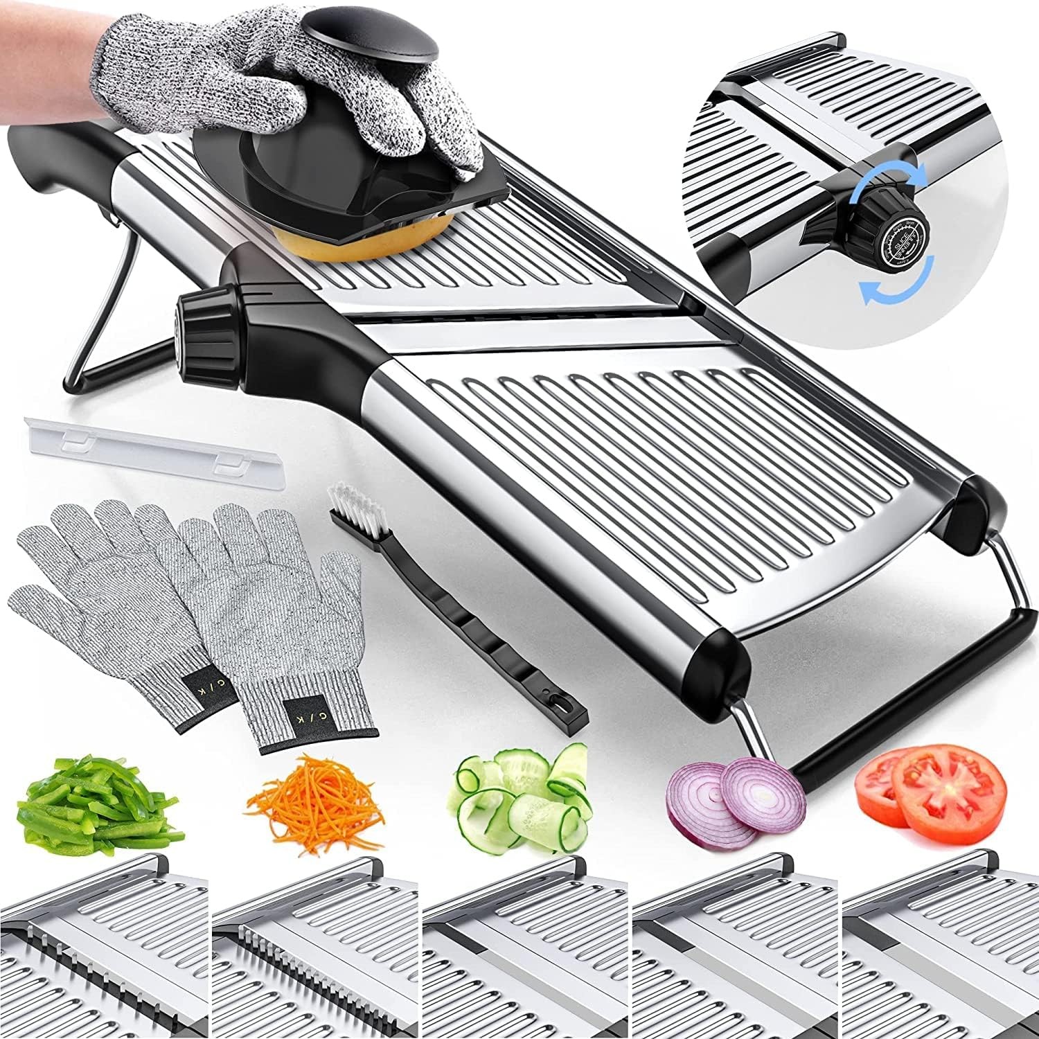 Gramercy Adjustable Mandoline Food Slicer, Stainless Steel, Black 