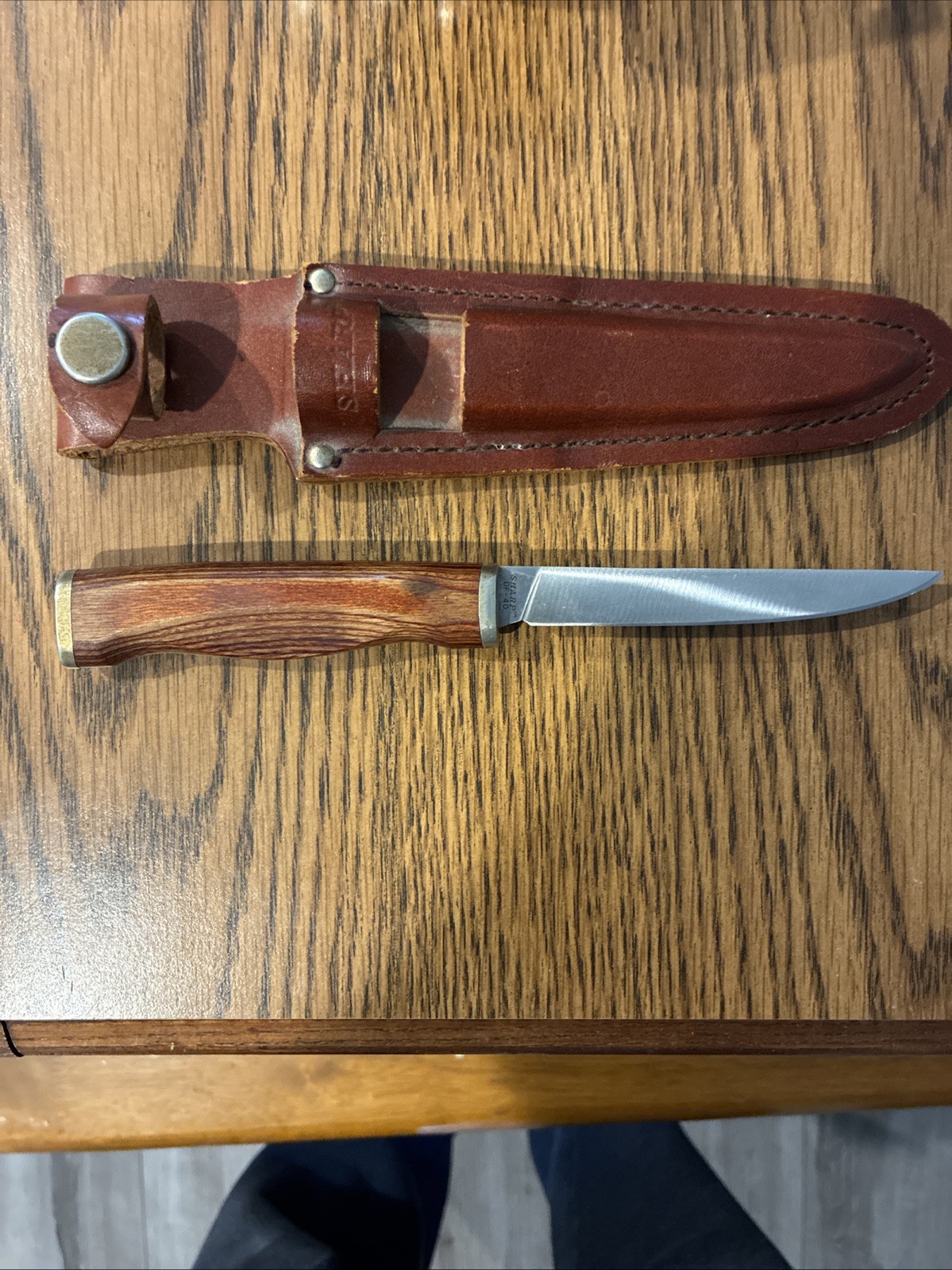 Vintage Sharp DF-40 Custom Crafted Fixed Blade Knife Japan w/ Leather Sheath