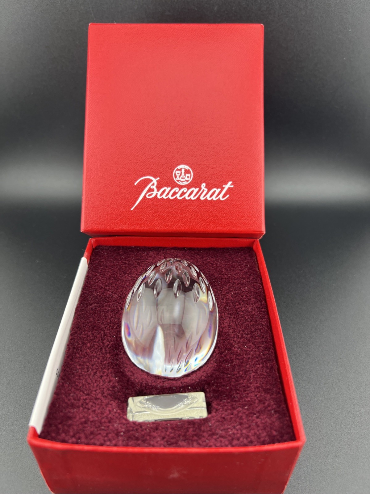 Authentic Baccarat Lead Crystal “Strawberry Cut” Egg w/Stand Original Box