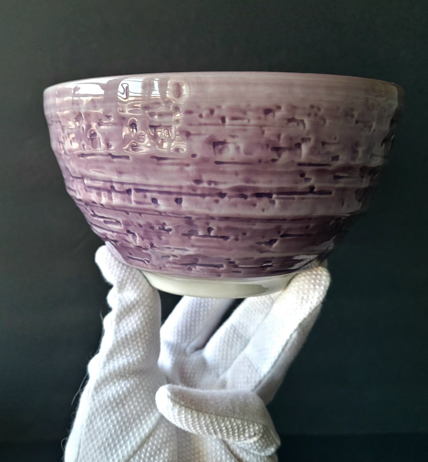 Mino Ware Japanese Ceramic Ramen Bowl Purple Eggplant Design Made in Japan