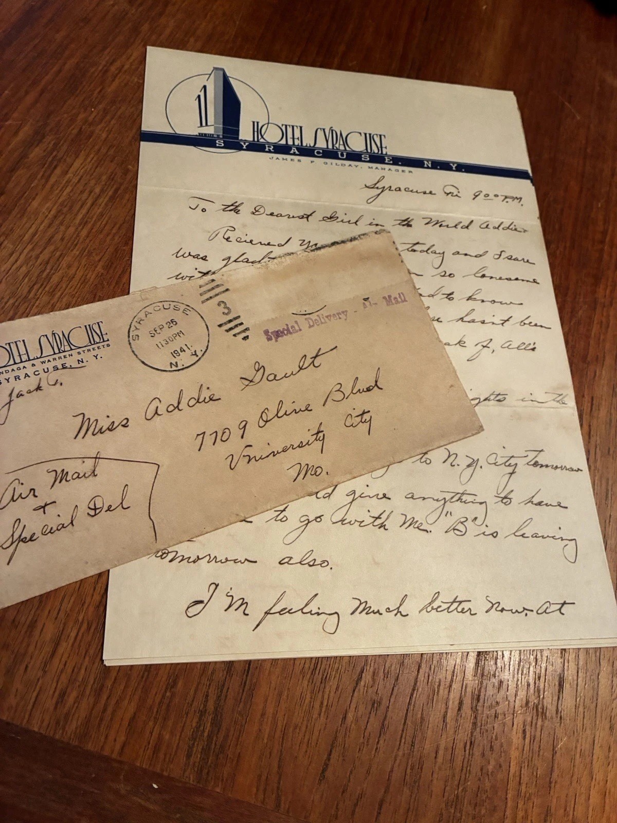 JACK TEAGARDEN - JAZZ STAR Hand Written FOUR PAGE LETTER/ENVELOPE - 1941