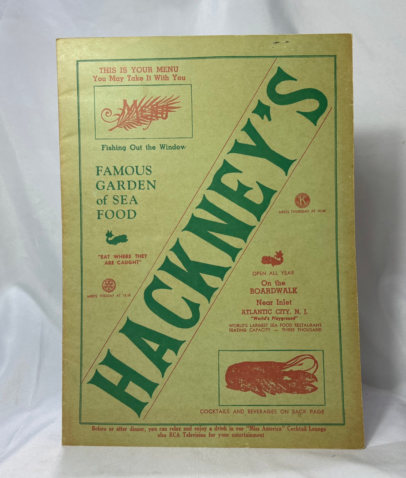 Late 1940's Hackney's Seafood Restaraunt Menu Atlantic City , NJ Worlds Largest