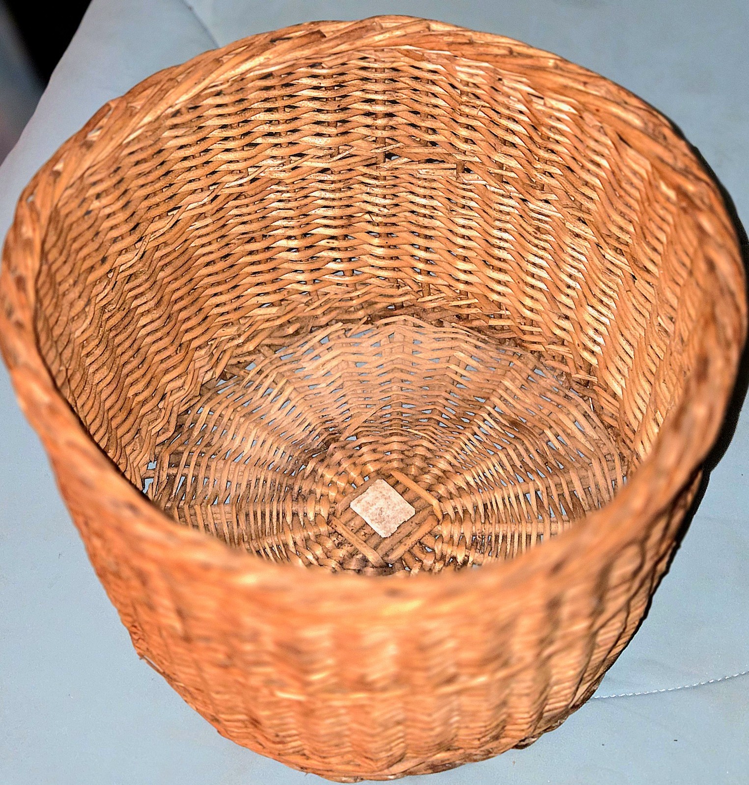 Mid Century European Style Serving Basket Woven Wicker Round Braided Band 