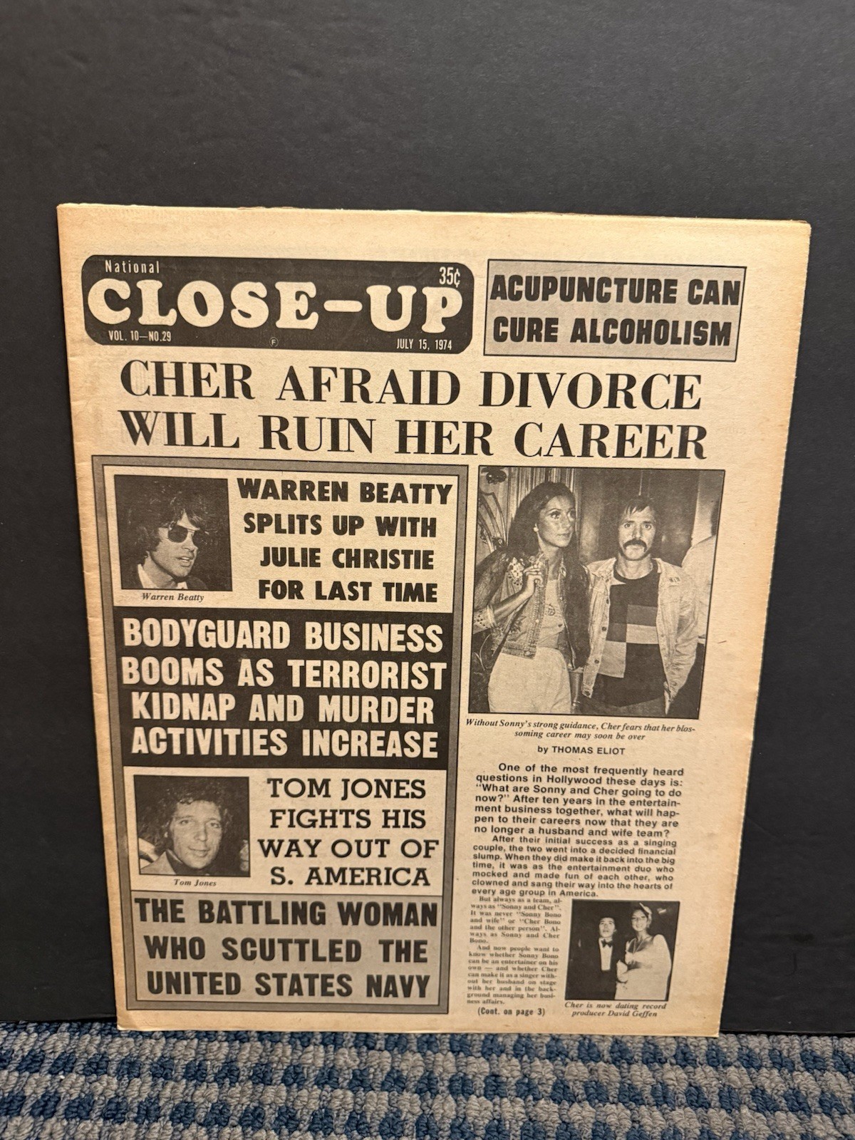 1974 July 15th National Close-Up Newspaper, Warren Beatty, Tom Jones, Cher (10U)