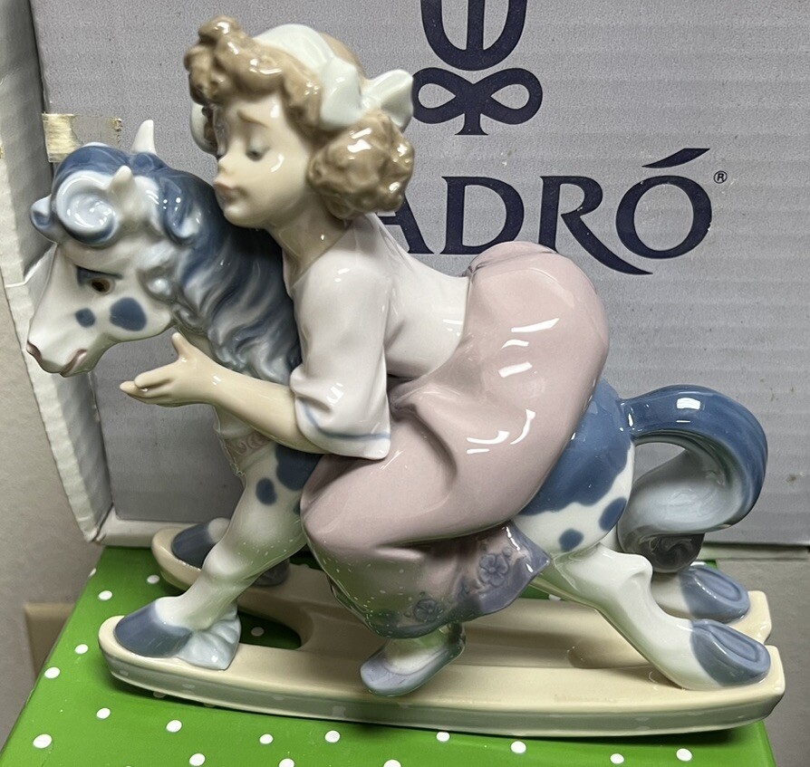 Lladro 5769 Faithful Steed, Girl on Rocking Horse Retired Mint Original Grey Box