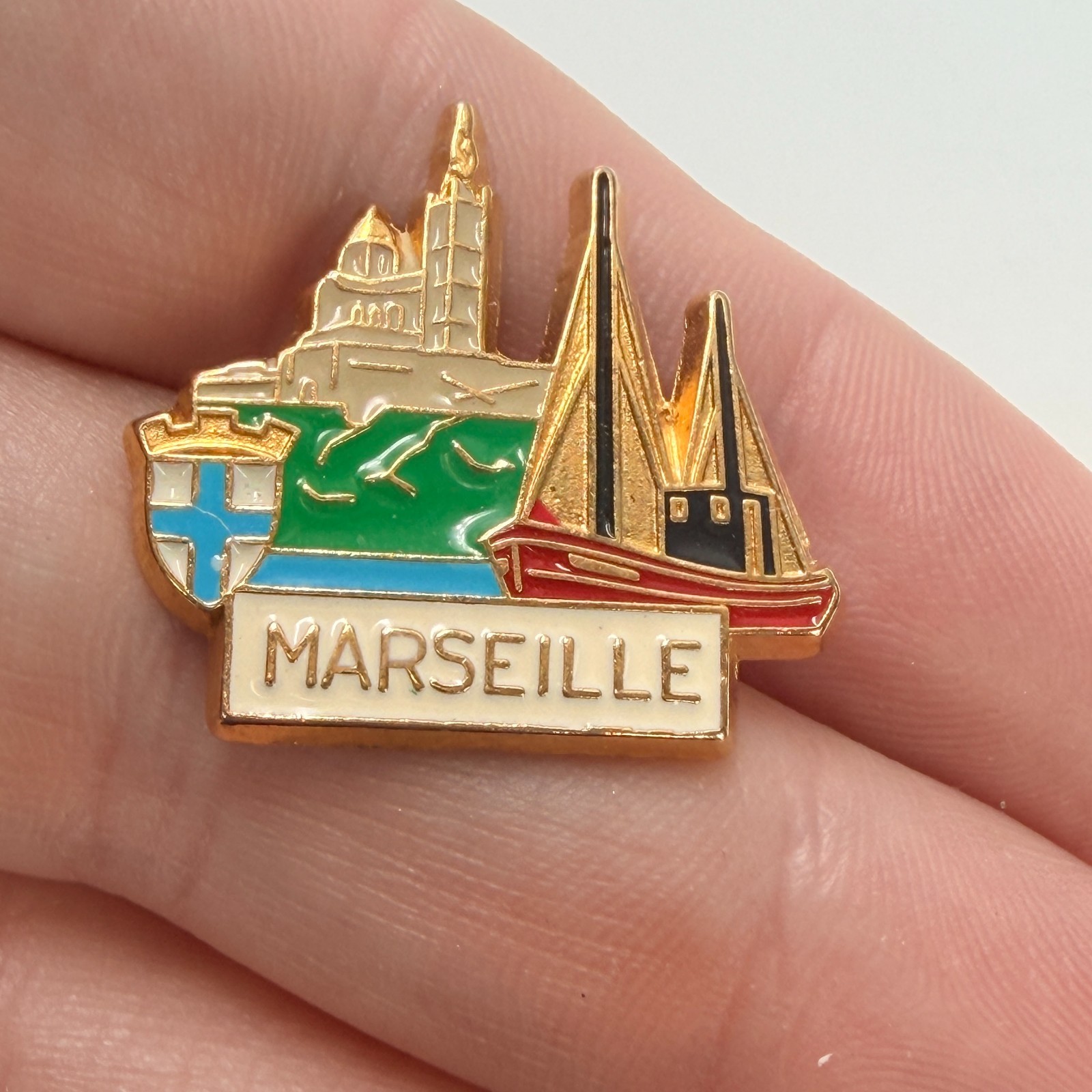 Marseille France Lapel Pin Old Port Notre Dame Basilica Travel Souvenir Vintage Marseille France Lapel Pin Old Port Notre Dame Basilica Travel Souvenir Vintage