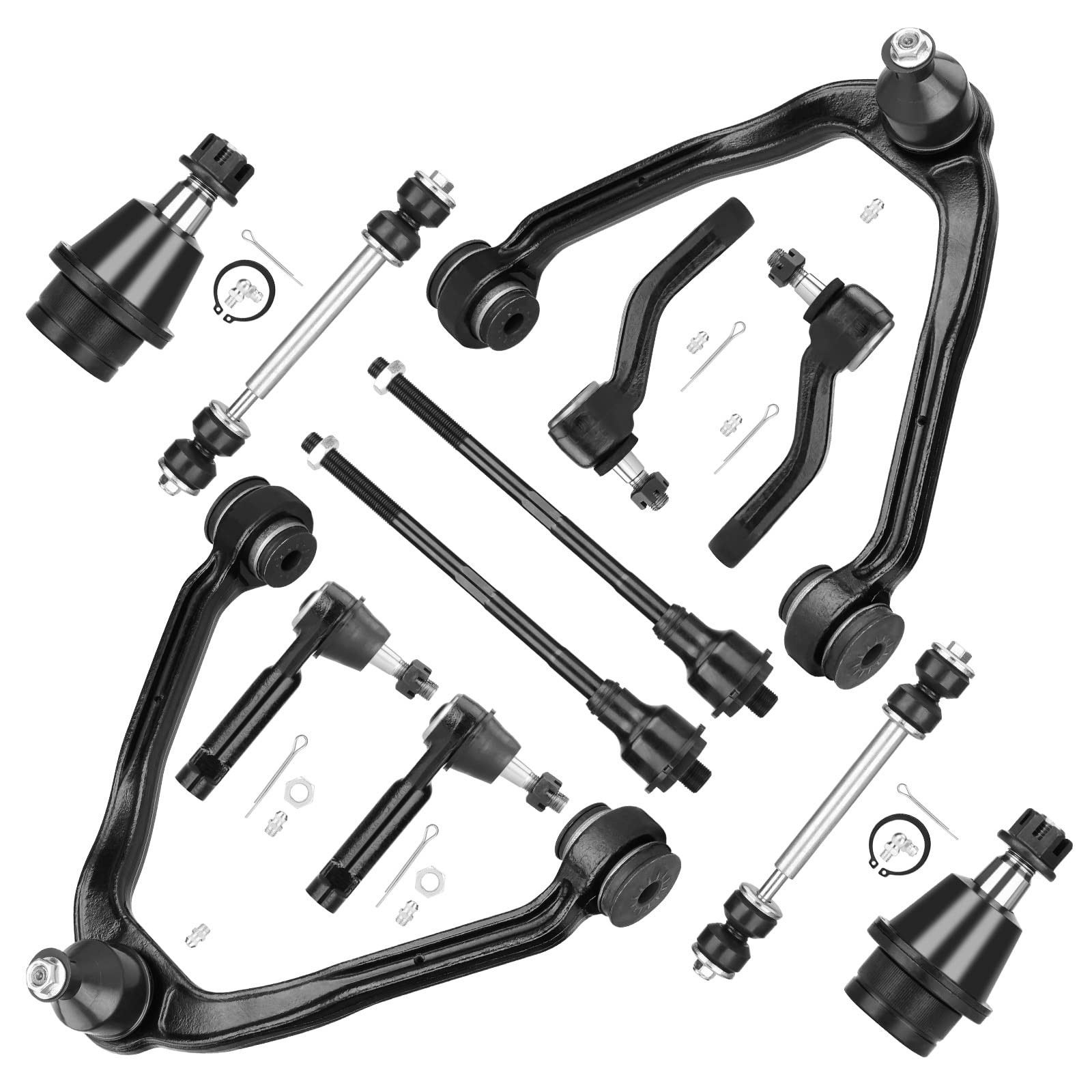 Front Upper Control Arm Suspension Kit Fit 12pcs-Front Kit, Black 