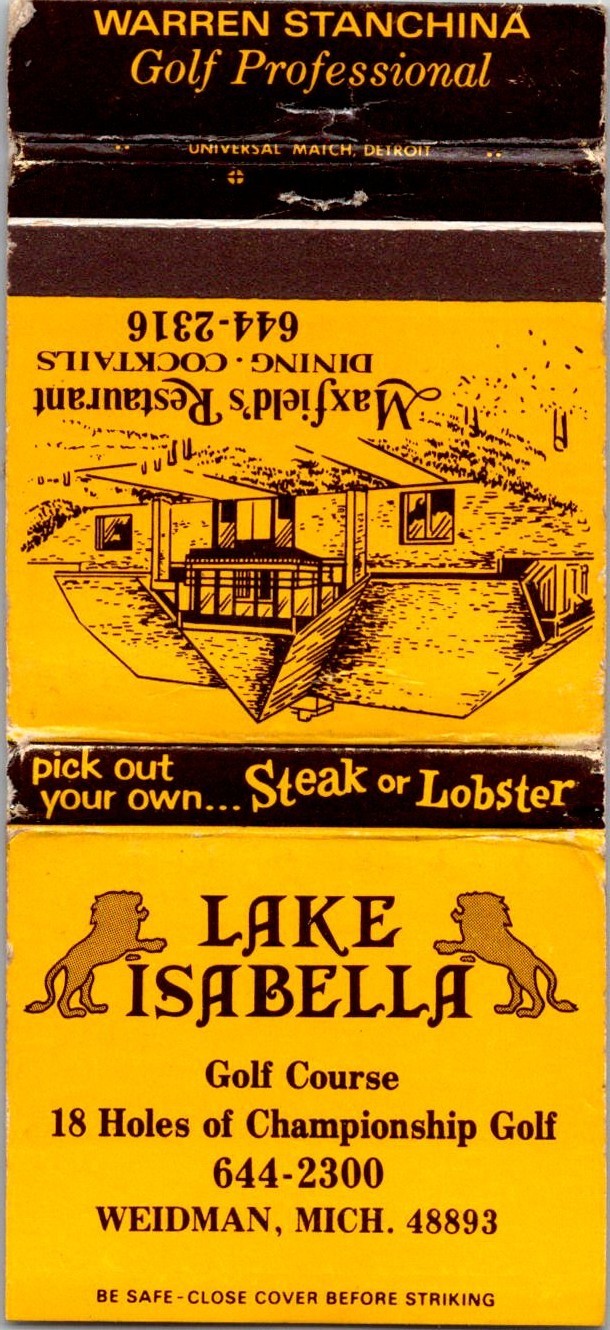 Lake Isabella Golf Course 18 Holes Weidman MI Vintage Matchbook Cover TMM19-8