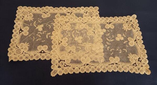 Vintage Set 2 Brussels Princess Lace Tray Doilies Unused Ecru Cotton Doily