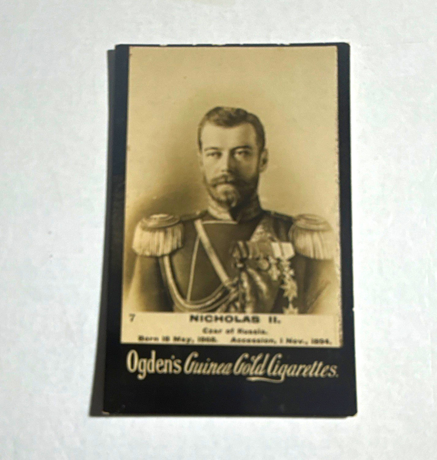 1901 Ogden’s Guinea Gold #7 Nicholas II Czar Russia Antique Tobacco Card