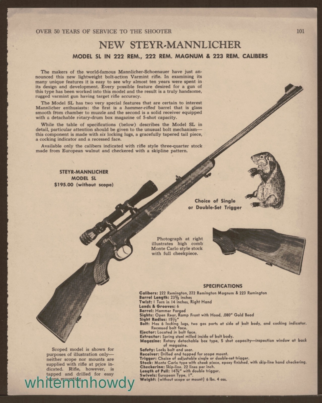 1968 STEYR-MANNLICHER SL .22 Bolt Action Varmint Rifle Print AD